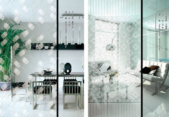 Custom Painting Flat 5mm Acid Etched Glass for Wardrobe / Kitchen Cabinet Door Glass